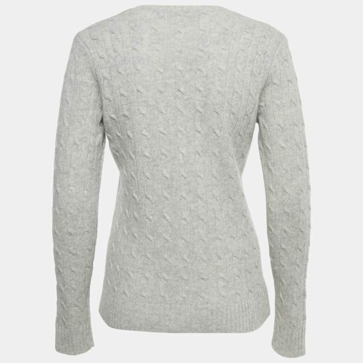 Pre Owned Polo Ralph Lauren Grey Cable Knit V-Neck Sweater M