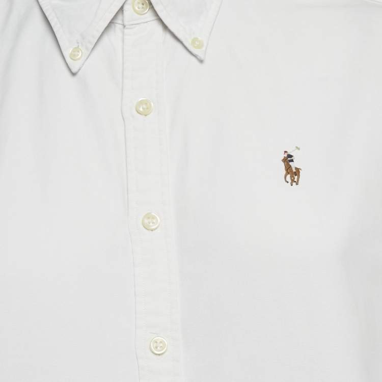 Pre Owned Ralph Lauren White Logo Embroidered Cotton Shirt L