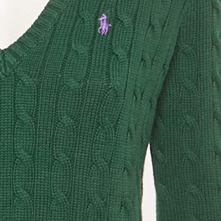 Pre Owned  Ralph Lauren Sport Green Logo Embroidered Cable Knit Sweater M