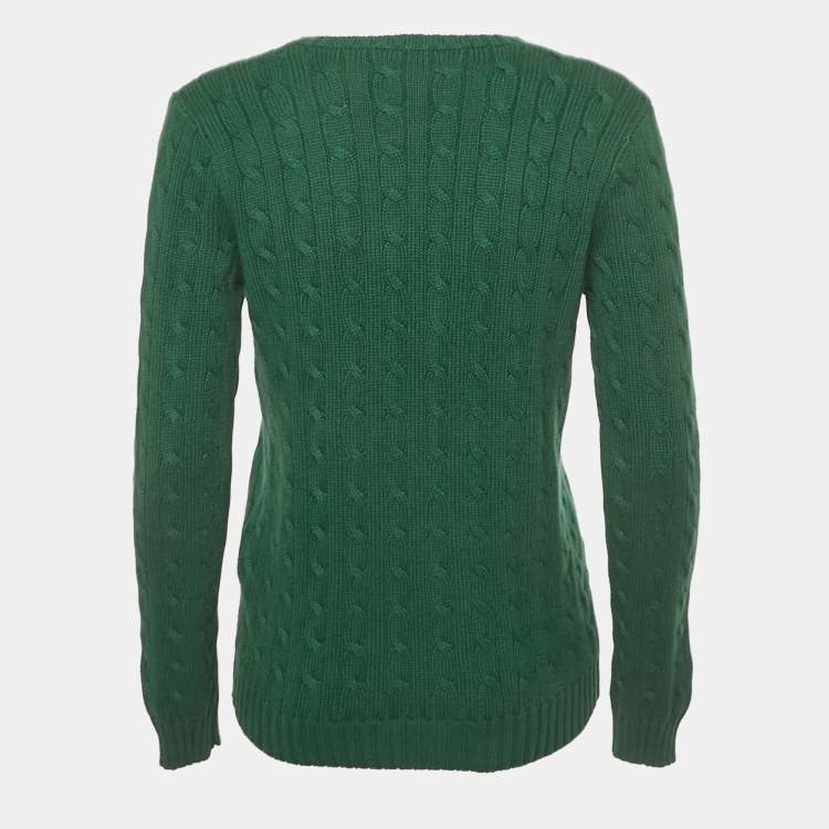 Pre Owned  Ralph Lauren Sport Green Logo Embroidered Cable Knit Sweater M