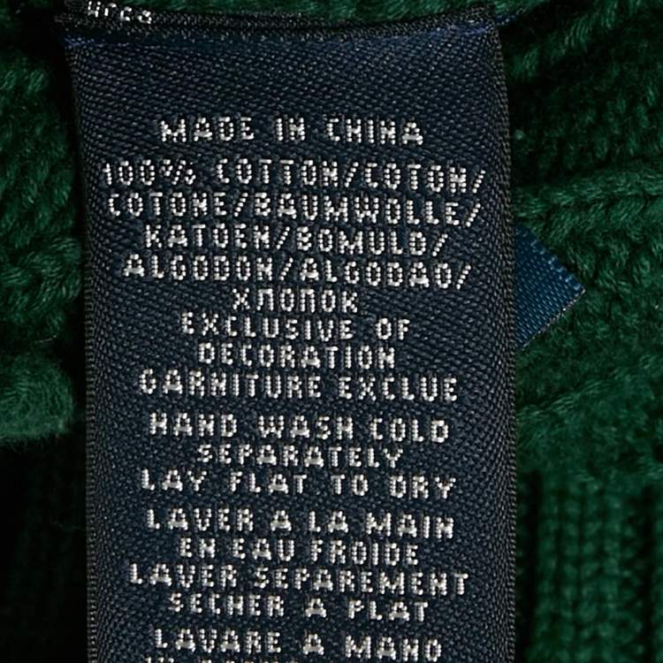 Pre Owned  Ralph Lauren Sport Green Logo Embroidered Cable Knit Sweater M