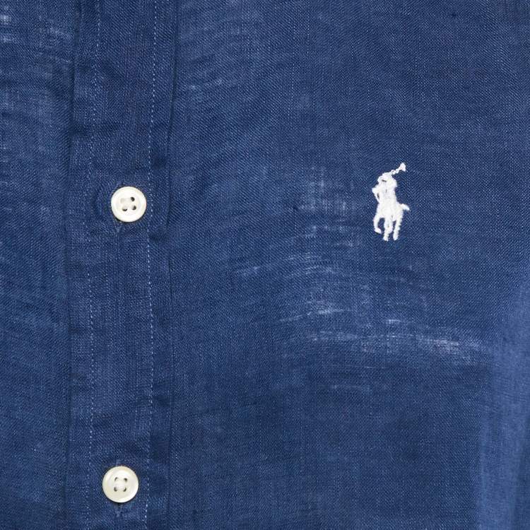 Pre Owned Ralph Lauren Blue Linen Long Sleeve Shirt XS