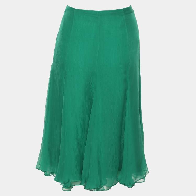 مملوك ة مسبقًا Ralph Lauren Green Chiffon Fishtail Midi Skirt S