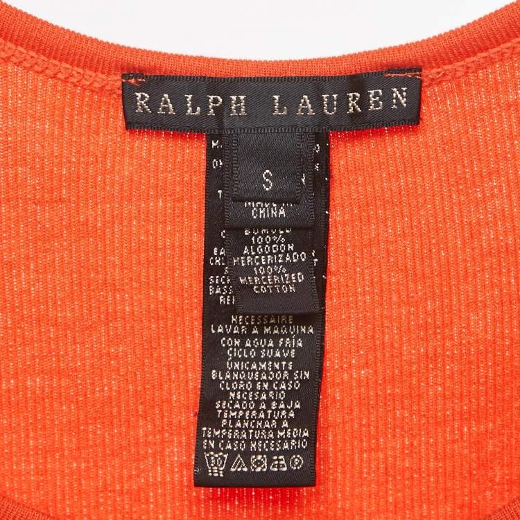 Pre Owned Ralph Lauren Orange Rib Knit Tank Top S