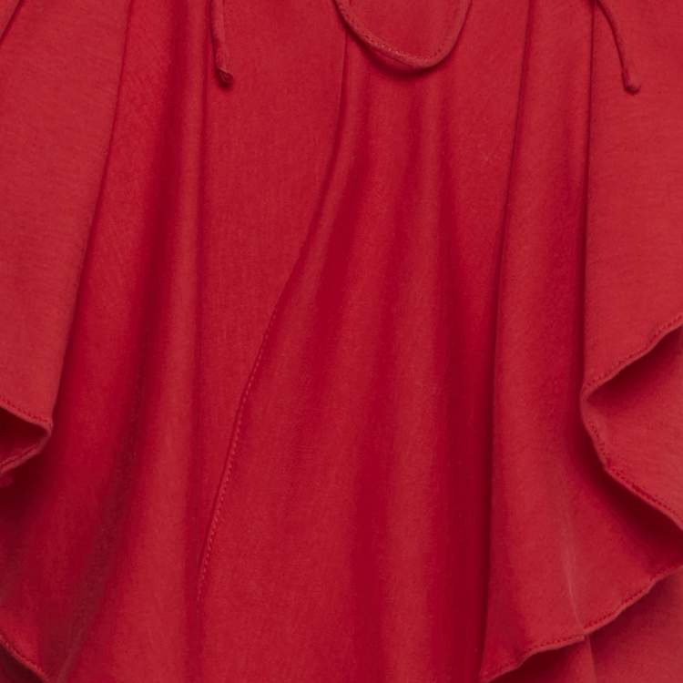 Pre Owned Ralph Lauren Red Jersey Ruffled Long Sleeve Top XS
