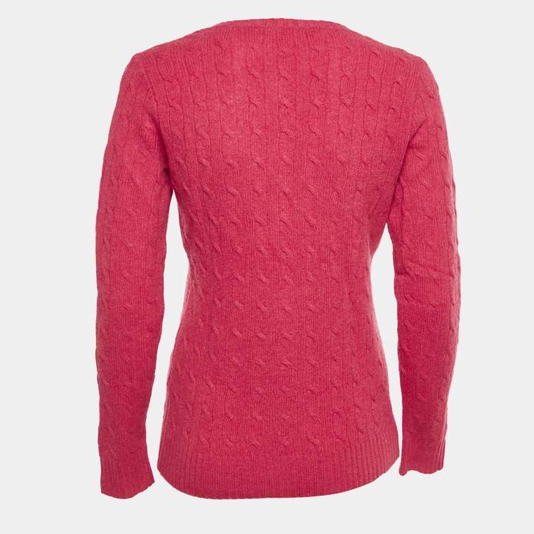Pre Owned Ralph Lauren Sports Red Wool Cable Knit Sweater M