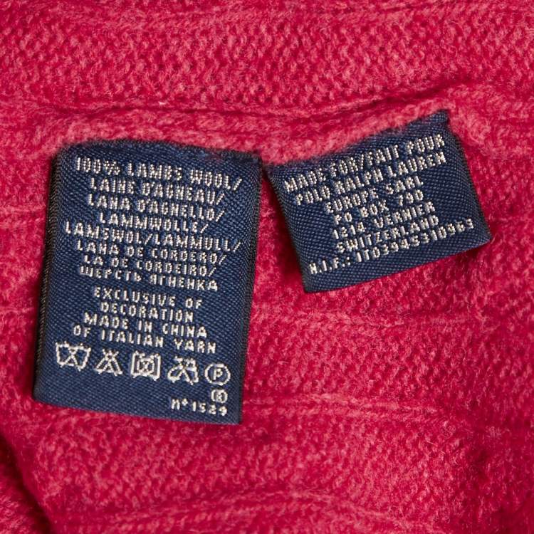 Pre Owned Ralph Lauren Sports Red Wool Cable Knit Sweater M