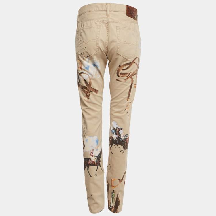 Pre Owned Ralph Lauren Beige Equestrian Print Cotton Thompson 650 Pants M