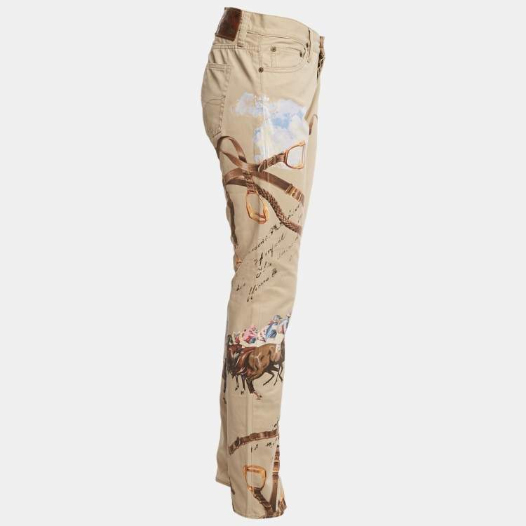 Pre Owned Ralph Lauren Beige Equestrian Print Cotton Thompson 650 Pants M