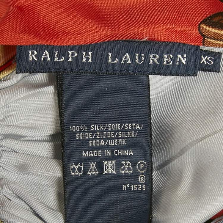 Pre Owned Ralph Lauren Multicolor Printed Silk Leather Trim Halter Neck Top XS