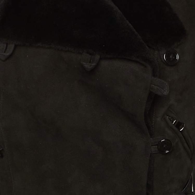 Pre Owned Ralph Lauren Black Shearling lined Belted Jacket L