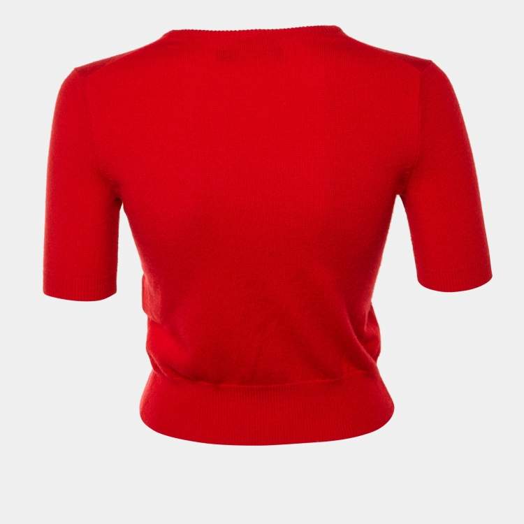 Pre Owned Ralph Lauren Red Cashmere Knit Short Sleeve Jumper S