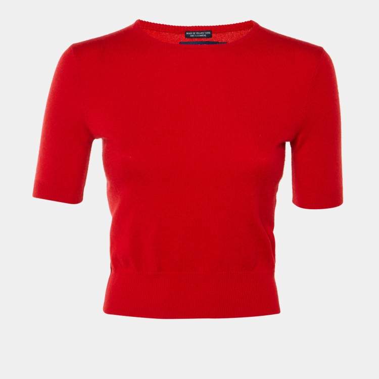 Pre Owned Ralph Lauren Red Cashmere Knit Short Sleeve Jumper S
