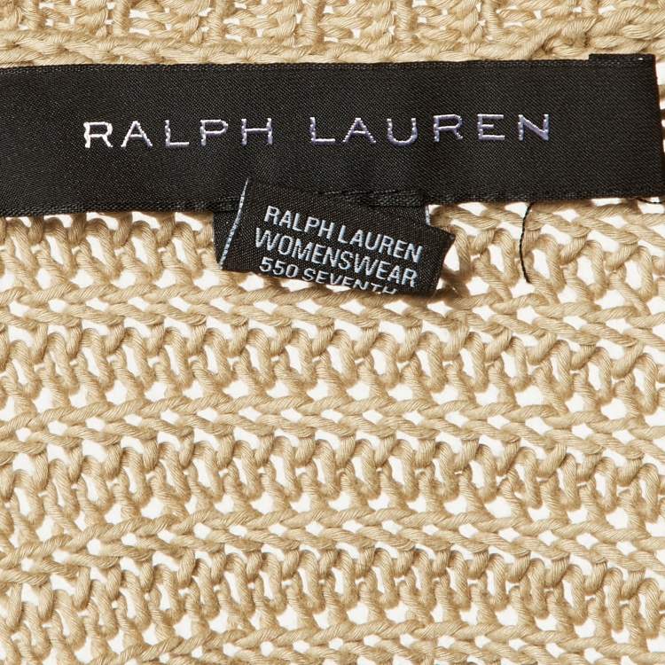 Pre Owned Ralph Lauren Beige Cotton Knit V-Neck Jumper XS