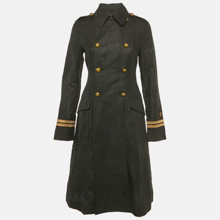 Pre Owned Ralph Lauren Black Linen Double Breasted Coat M