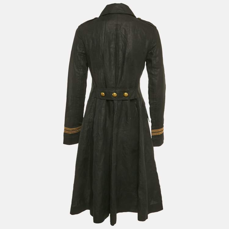 Pre Owned Ralph Lauren Black Linen Double Breasted Coat M