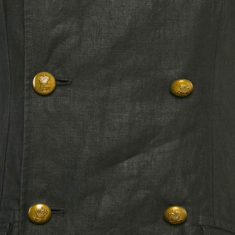 Pre Owned Ralph Lauren Black Linen Double Breasted Coat M