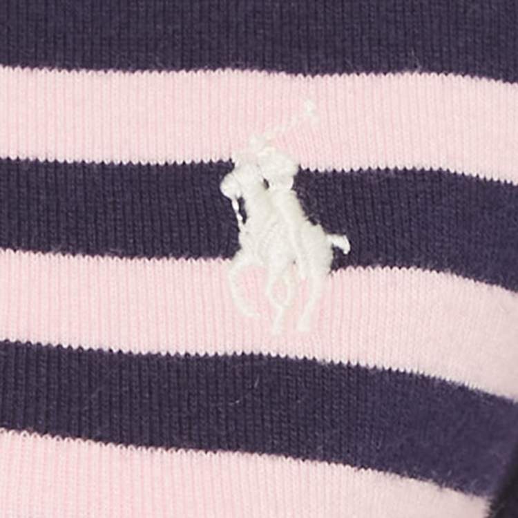 Pre Owned Ralph Lauren Pink & Navy Blue Striped Cotton Knit V-Neckk T-Shirt L