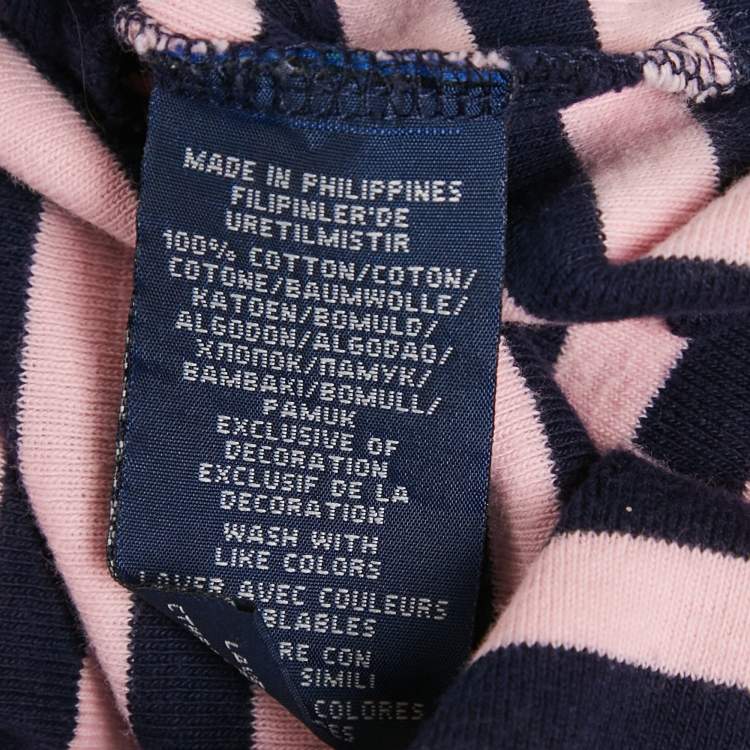 Pre Owned Ralph Lauren Pink & Navy Blue Striped Cotton Knit V-Neckk T-Shirt L