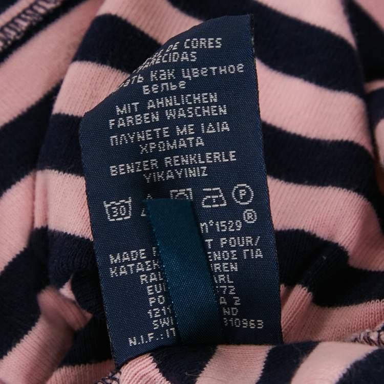 Pre Owned Ralph Lauren Pink & Navy Blue Striped Cotton Knit V-Neckk T-Shirt L
