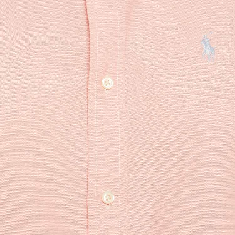 Pre Owned Ralph Lauren Pink Logo Embroidered Cotton Shirt M