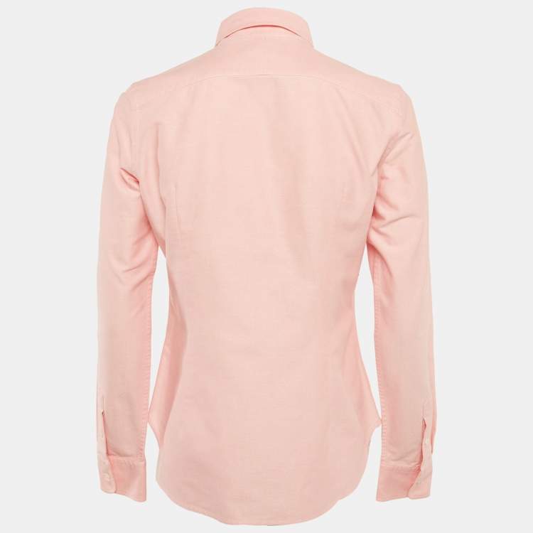 Pre Owned Ralph Lauren Pink Logo Embroidered Cotton Shirt M