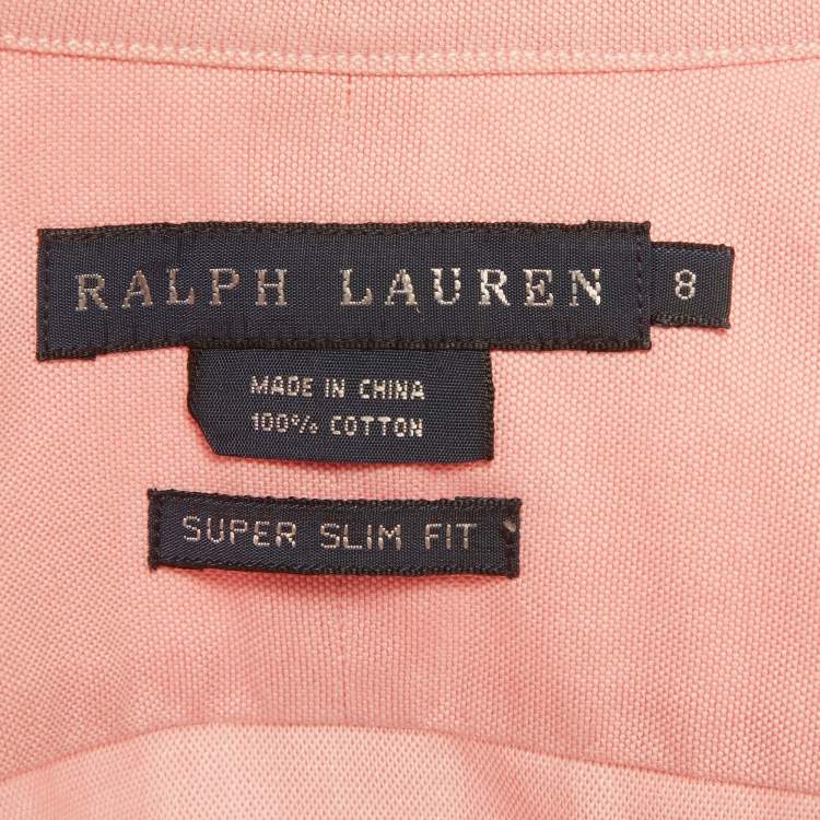 Pre Owned Ralph Lauren Pink Logo Embroidered Cotton Shirt M