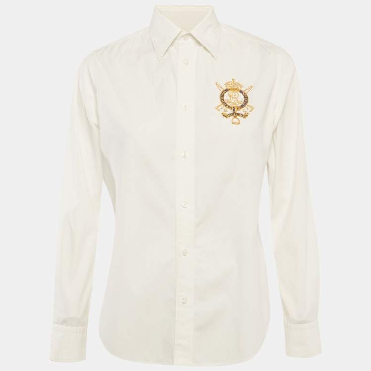 Pre Owned Ralph Lauren Sport White Embroidered Cotton Shirt M