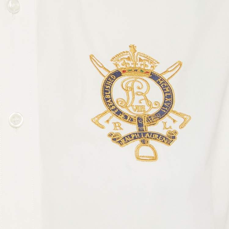 Pre Owned Ralph Lauren Sport White Embroidered Cotton Shirt M