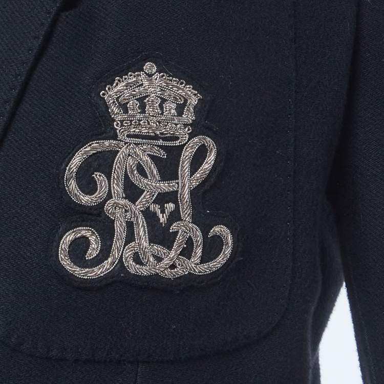 Pre Owned Ralph Lauren Navy Blue Wool Blend Bullion Jacquard Blazer S