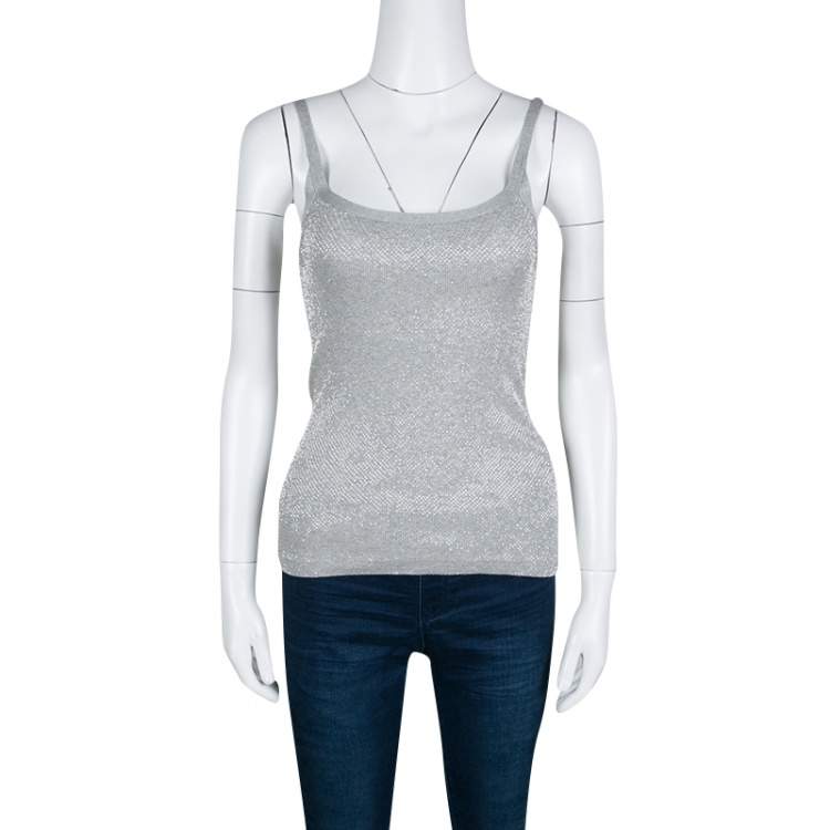 Pre Owned Ralph Lauren Grey Rib Knit Bead Embellished Sleeveless Tank Top S
