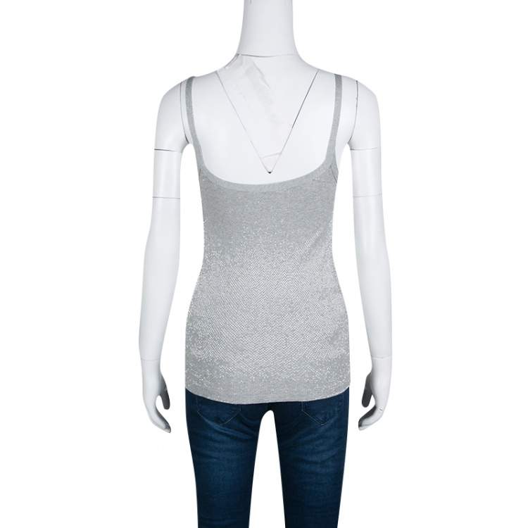 Pre Owned Ralph Lauren Grey Rib Knit Bead Embellished Sleeveless Tank Top S