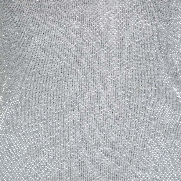 Pre Owned Ralph Lauren Grey Rib Knit Bead Embellished Sleeveless Tank Top S