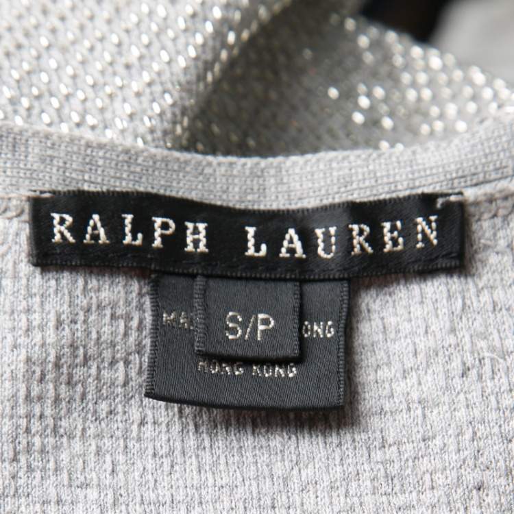 Pre Owned Ralph Lauren Grey Rib Knit Bead Embellished Sleeveless Tank Top S