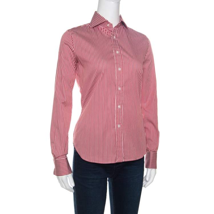 Ralph Lauren Red and White Striped Long Sleeve Button Front Shirt S Ralph  Lauren