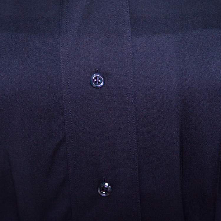 Pre Owned Ralph Lauren Navy Blue Silk Satin Pleat Detail Button Front Shirt S