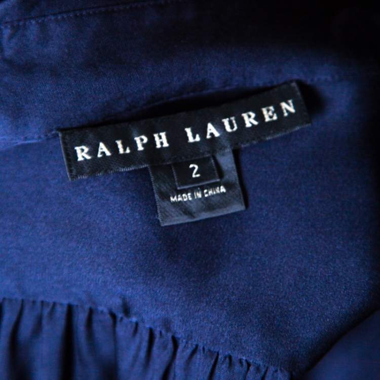 Pre Owned Ralph Lauren Navy Blue Silk Satin Pleat Detail Button Front Shirt S