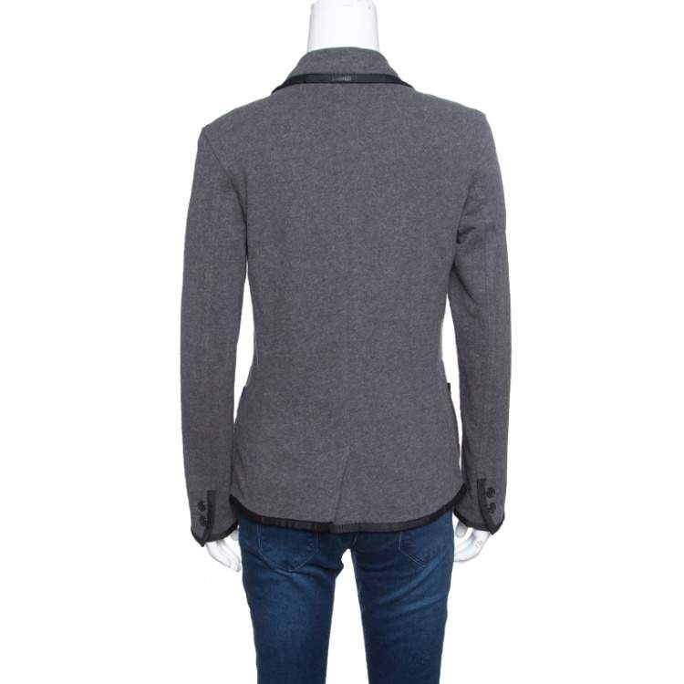 Pre Owned Ralph Lauren Grey Knit Contrast Trim Logo Applique Detail Blazer S