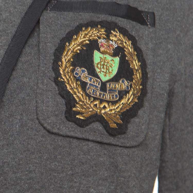Pre Owned Ralph Lauren Grey Knit Contrast Trim Logo Applique Detail Blazer S