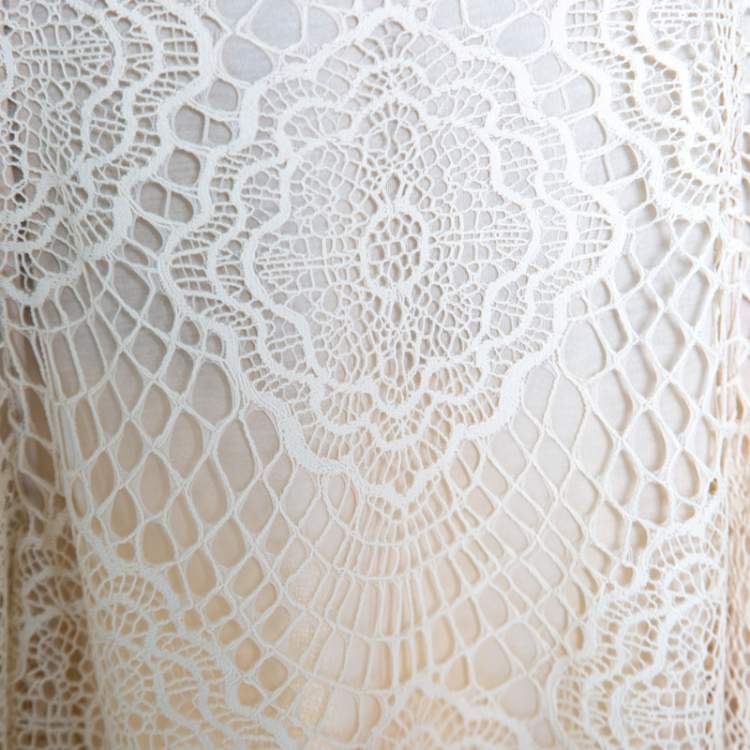 Pre Owned Ralph Lauren Beige Floral Scalloped Lace Flared Mini Skirt S