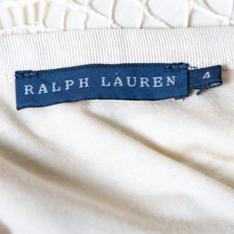 Pre Owned Ralph Lauren Beige Floral Scalloped Lace Flared Mini Skirt S