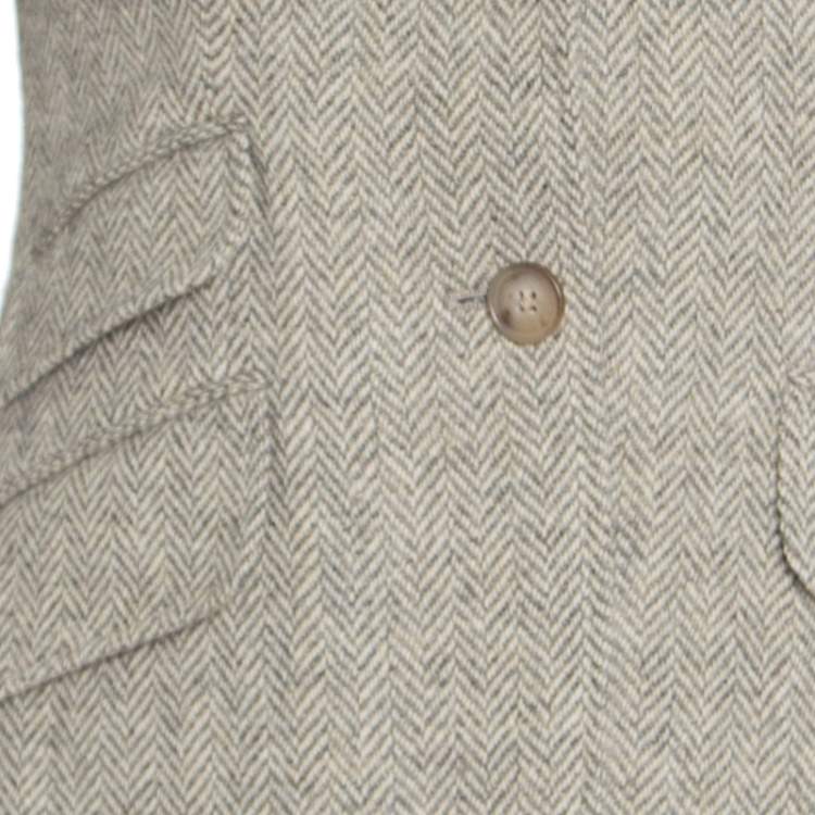 مملوكة مسبقًا Ralph Lauren Beige and Grey Suede Elbow Patch Detail Wool Alpaca Blazer S