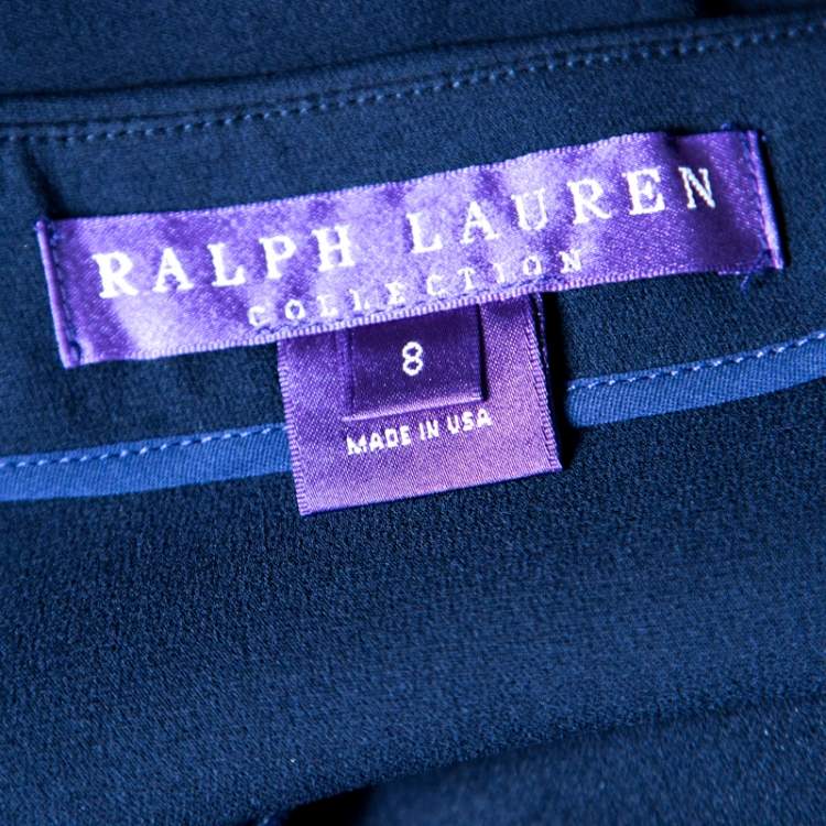 Pre Owned Ralph Lauren Navy Blue Silk Crepe Faux Wrap Kristen Skirt M