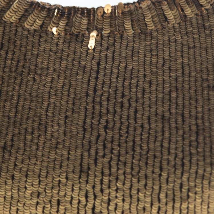 Pre Owned Ralph Lauren Collection Silk Knit Sequined Panel Front Crew Neck Sweater S