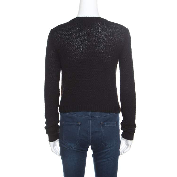 Pre Owned Ralph Lauren Collection Silk Knit Sequined Panel Front Crew Neck Sweater S