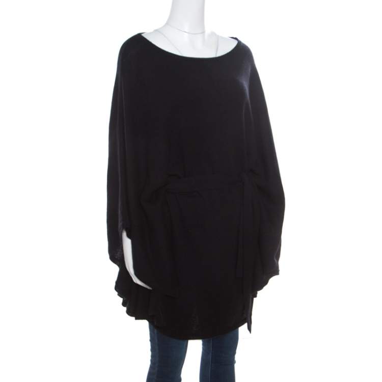 Pre Owned Ralph Lauren Black Cashmere Belted Poncho S