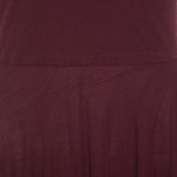 Pre Owned Ralph Lauren Burgundy Cotton Knit Sleeveless Fit and Flare Maxi Dress XS