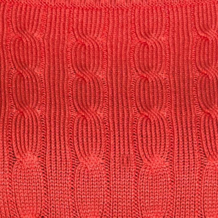 مملوكة مسبقًا Ralph Lauren Coral Pink Silk Cable Knit Bateau Neck Pullover L