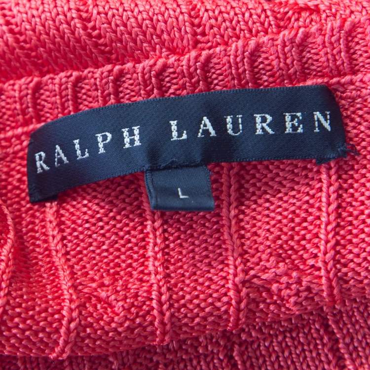 مملوكة مسبقًا Ralph Lauren Coral Pink Silk Cable Knit Bateau Neck Pullover L