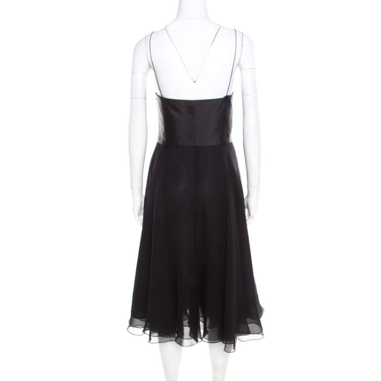 Pre Owned Ralph Lauren Black Silk Sleeveless Flared Dress M
